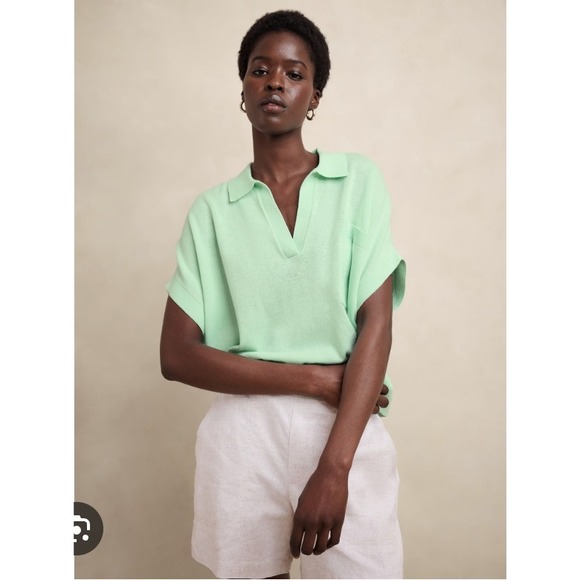 Banana Republic Tops - NWOT Banana Republic Women Polo Top XL/XXL Linen Oversized Johnny-Collar Sweater